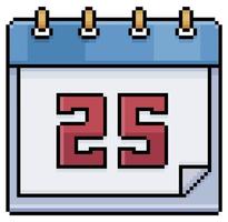 Pixel art calendar with date 25. Day 25. Holiday day 25 vector icon for 8bit game on white background