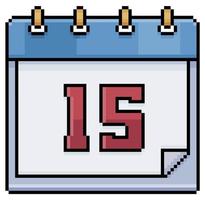 Pixel art calendar with date 15. Day 15. Holiday day 15 vector icon for 8bit game on white background