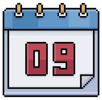 Pixel art calendar with date 09. Day 09. Holiday day 09 vector icon for 8bit game on white background