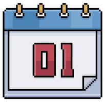 Pixel art 01th day of the calendar. Date 01th. Holiday day 01th vector icon for 8bit game on white background