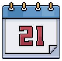 Pixel art calendar with date 21. Day 21. Holiday day 21 vector icon for 8bit game on white background