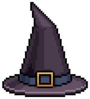 Pixel art halloween witch hat vector icon for 8bit game on white background