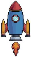 Pixel art spaceship rocket vector icon for 8bit game on white background