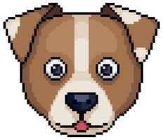 Pixel art dog face vector icon for 8bit game on white background