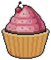 Pixel art cupcake vector icon for 8bit game on white background