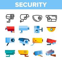 conjunto de iconos de color de vector de cámaras de seguridad modernas