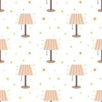 Vector seamless pattern with night lamp and stars. Table lamp background.