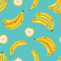 Cute pattern with yellow bananas on blue background. Banana seamless pattern. Tropical fruit. vector