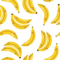 Vector banana pattern. Cute yellow bananas. Seamless pattern with banana bunches on white background.