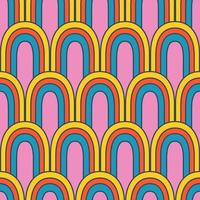 Vector retro pattern with abstract rainbows. Groovy seamless pattern. 70s. Hippie rainbow in retro style.