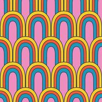 Vector retro pattern with abstract rainbows. Groovy seamless pattern. 70s. Hippie rainbow in retro style.