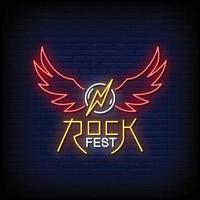 Neon Sign rock festival with Brick Wall Background Vector