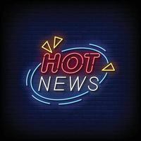 Neon Sign hot news with Brick Wall Background Vector