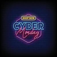 Neon Sign cyber monday with Brick Wall Background Vector