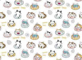 pattern seamless background cute funny kitten cat in swimming ring summer time isolate on white background vector
