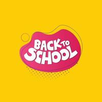 Welcome back to school vector design with colorful text and Flat geometric shapes in yellow background. Back to school lettering in memphis design.