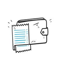 hand drawn doodle wallet and bill note illustration vector