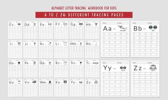 libro de trabajo de trazado de letras del alfabeto diseño de interiores vector