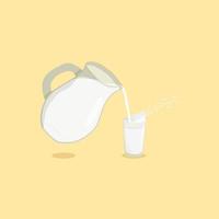 Fresh milk is poured into a glass. The concept of healthy food. Vector illustration