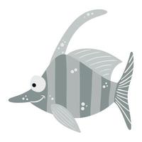 Sea fish. Cute underwater character.  A tropical underwater aquatic creature. Vector illustration on a white background in cartoon style.