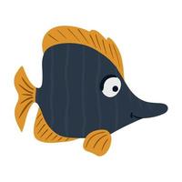 Sea fish. Cute underwater character.  A tropical underwater aquatic creature. Vector illustration on a white background in cartoon style.