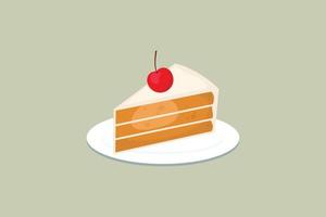Sweet cake slice with lychee fruit isolated, cake slice design in flat style. vector illustration