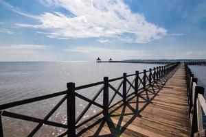 Beautiful old wooden pier bridge photo