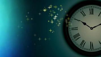 star sparkles shining on clock at night, art design video