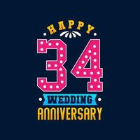 Happy 34th Wedding Anniversary celebration vector