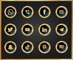 3D Black and Gold Shiny Icon Popular Social Network vector