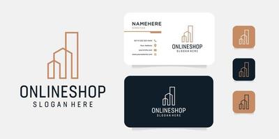 Monogram building real estate logo design with business card template vector