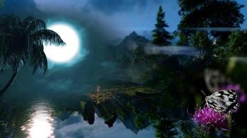 volle maan, vlinder, dorp, droom fantasy art design