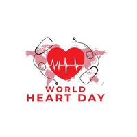 world heart day with world map and medical  design for greeting card banner  vector illustration design