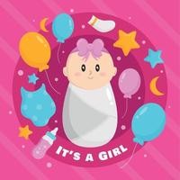 Born Day with Baby Girl and Decoration Template vector