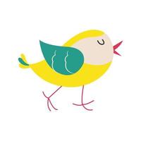 Funny little bird of yellow and green. Vector illustration.