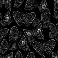 Butterflies monochrome seamless pattern. Contour flying insects. Vector illustration