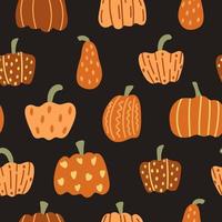 Pumpkins on dark background seamless pattern vector