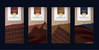 Chocolate bar packaging set. Trendy luxury product branding template with label pattern for packaging. Vector design.