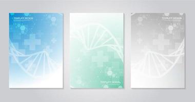 folleto de plantilla o libro de portada, diseño de página, diseño de volante. concepto e idea para el cuidado de la salud, tecnología. ciencia icono patrón concepto de innovación médica. diseño vectorial vector