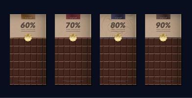 Chocolate bar packaging set. Trendy luxury product branding template with label pattern for packaging. Vector design.