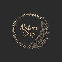 Ilustración de diseño de logotipo círculo de flores naturales, compras, icono, símbolo, botánica, arte lineal, spa, cosmética vector