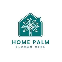 Palm tree house logo vector icon illustration, creative with line art style, symbol, design template, Can be used for travel, spa, tropical and beauty studio services