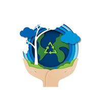 Paper cut concept of eco with hand and environment conservation. earth day and world environment day. vector design