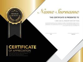 plantilla de certificado de diploma color negro y dorado con imagen vectorial de lujo y estilo moderno vector