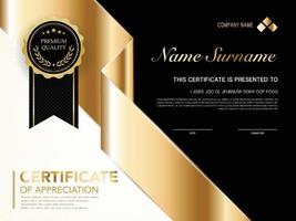 plantilla de certificado de diploma color negro y dorado con imagen vectorial de lujo y estilo moderno vector