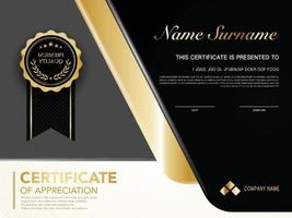 plantilla de certificado de diploma color negro y dorado con imagen vectorial de lujo y estilo moderno vector