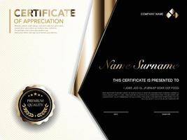 plantilla de certificado de diploma color negro y dorado con imagen vectorial de lujo y estilo moderno vector