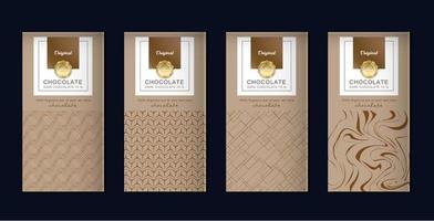 Chocolate bar packaging set. Trendy luxury product branding template with label pattern for packaging. Vector design.