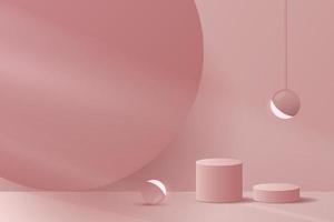 pantalla de podio mínimo y premium de fondo rosa cosmético para presentación de marca y presentación de productos. escena vacía con luces esféricas. escenario de estudio con sombra. diseño vectorial vector