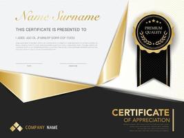 plantilla de certificado de diploma color negro y dorado con imagen vectorial de lujo y estilo moderno vector